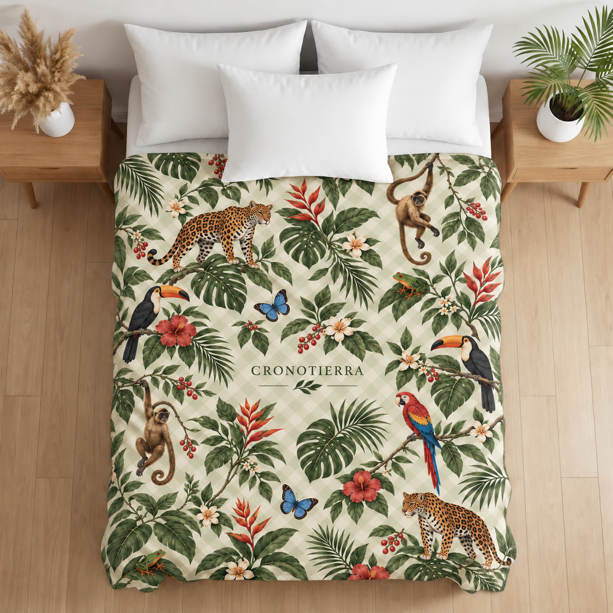 Cronotierra Amazon Rainforest Velveteen Microfiber Blanket | Tropical Wildlife Throw