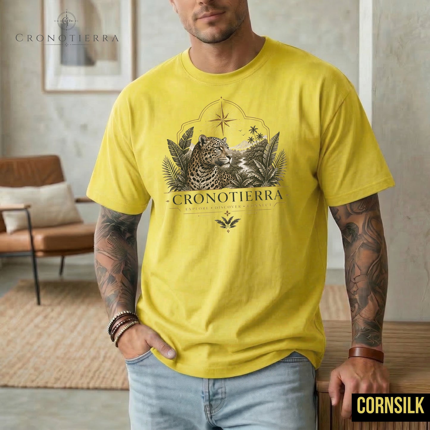 Leopard Compass T‑Shirt — Cronotierra Vintage Jungle Graphic Tee