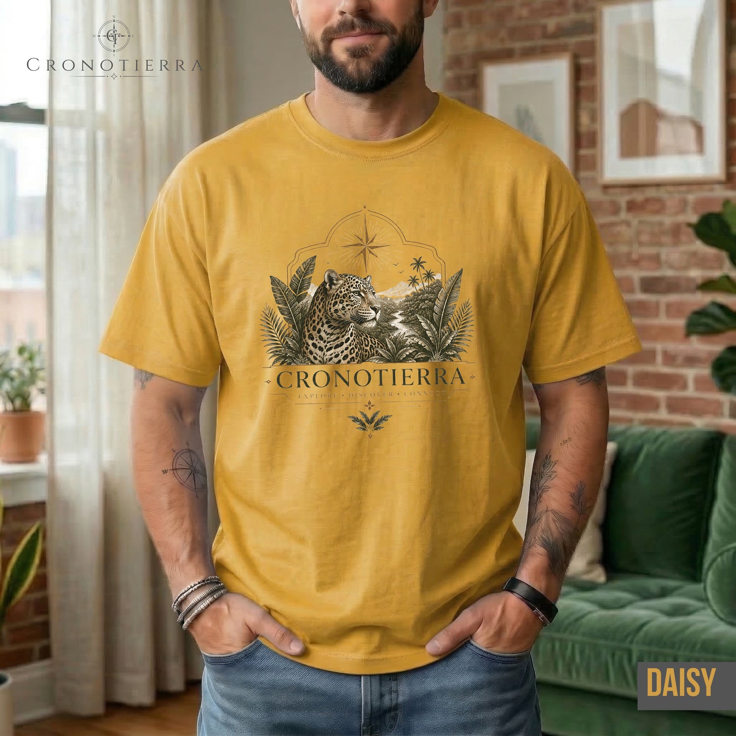 Leopard Compass T‑Shirt — Cronotierra Vintage Jungle Graphic Tee