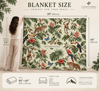 Cronotierra Amazon Rainforest Velveteen Microfiber Blanket | Tropical Wildlife Throw