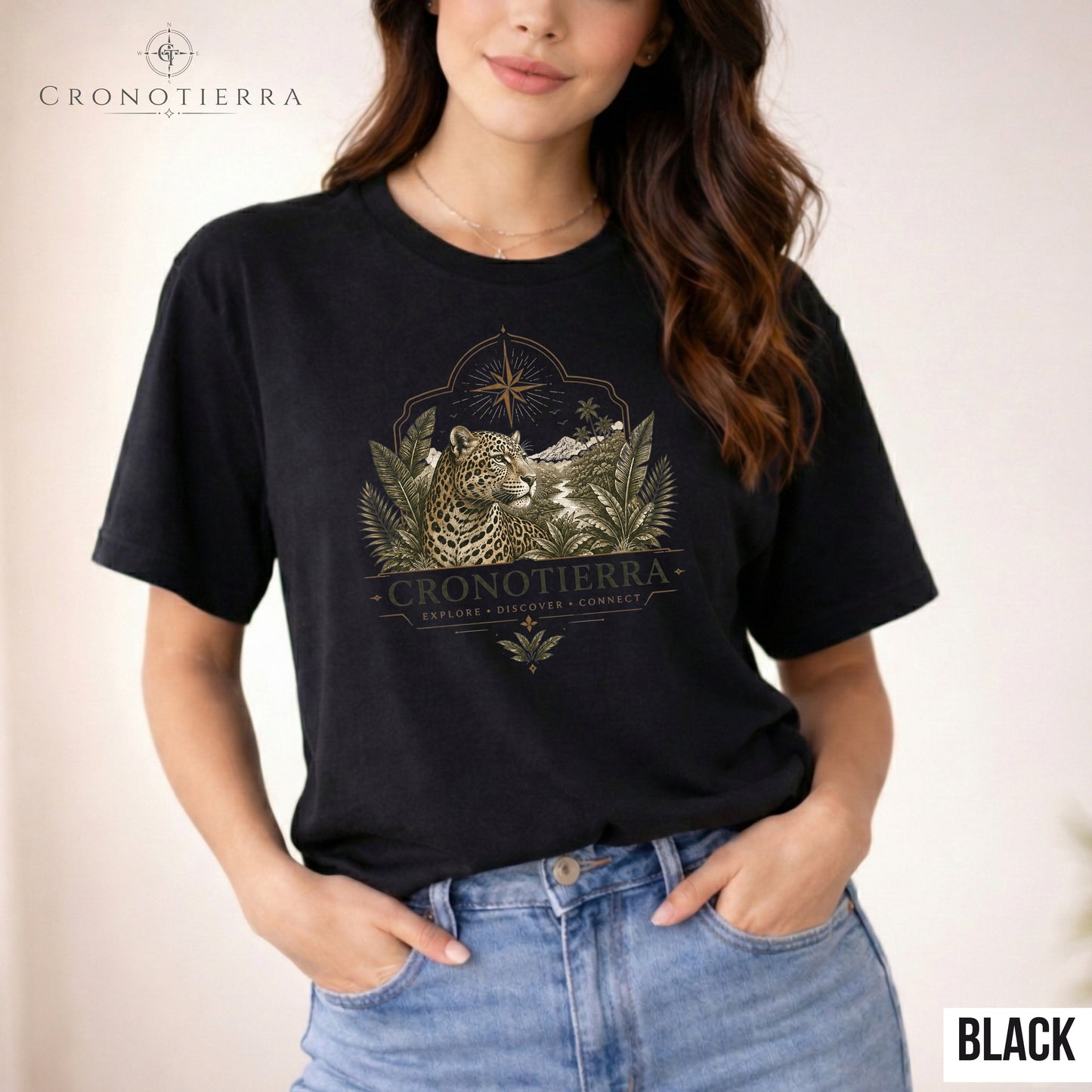 Leopard Compass T‑Shirt — Cronotierra Vintage Jungle Graphic Tee