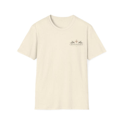 Camiseta com Logotipo Cronotierra — Camiseta Estampada Botânica Minimalista de Nascer do Sol
