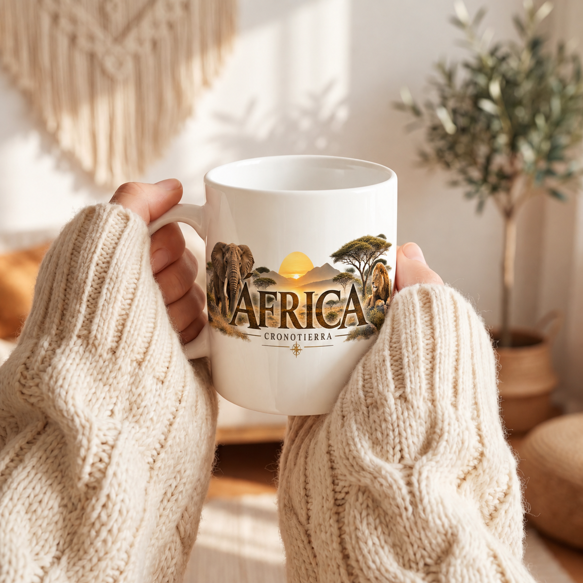 Africa Safari Mug — Elephant & Lion Adventure Coffee Cup | Cronotierra
