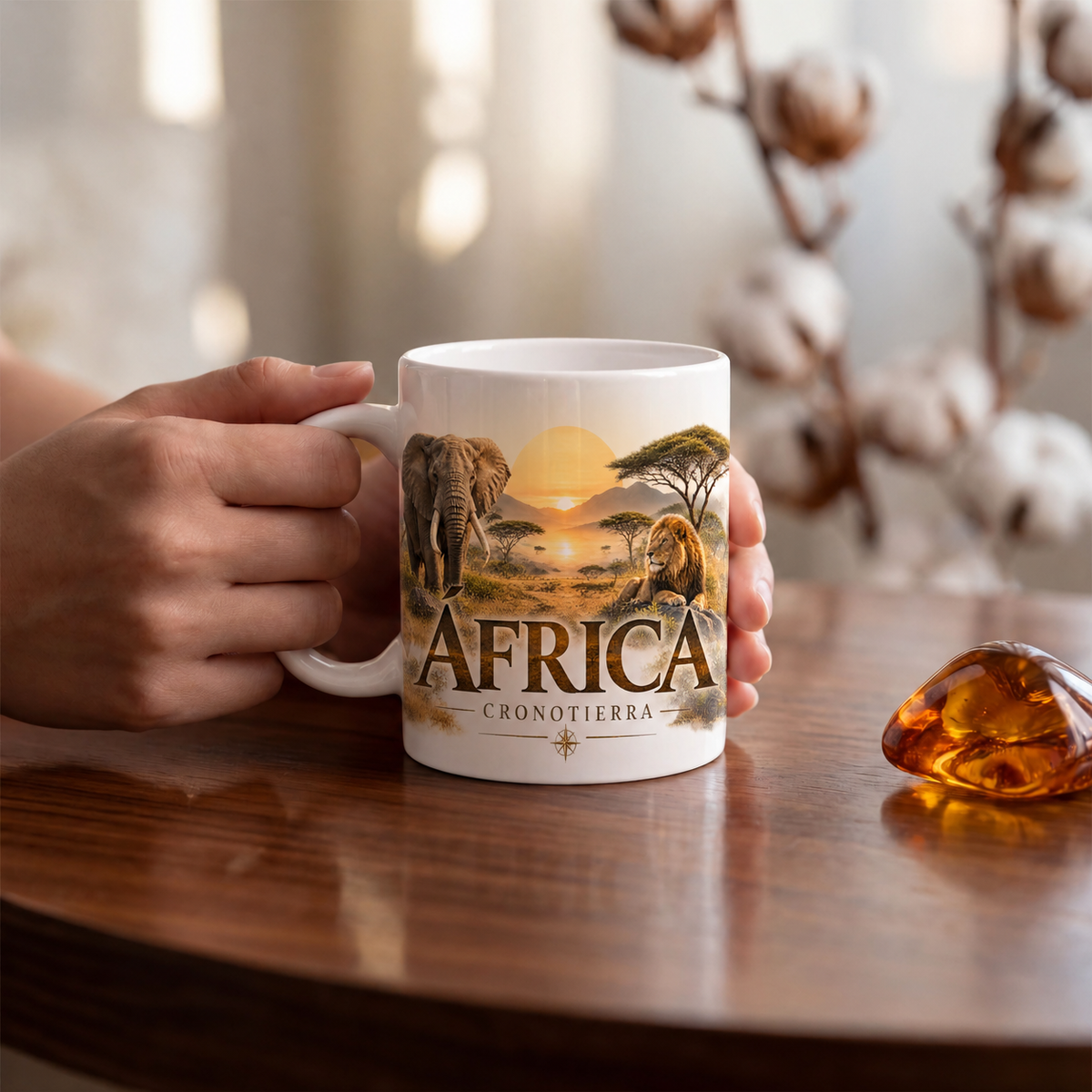 Africa Safari Mug — Elephant & Lion Adventure Coffee Cup | Cronotierra