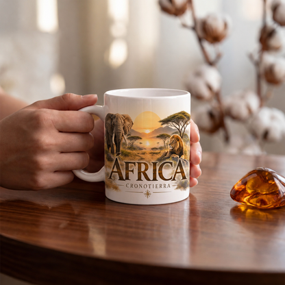 Africa Safari Mug — Elephant & Lion Adventure Coffee Cup | Cronotierra