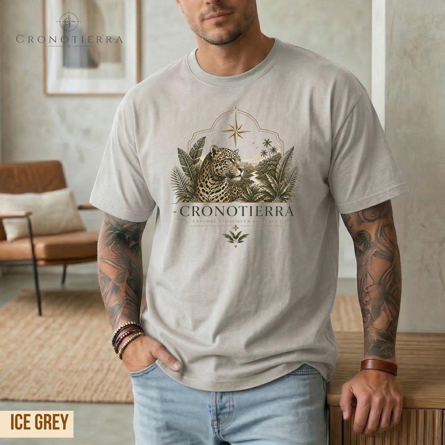 Leopard Compass T‑Shirt — Cronotierra Vintage Jungle Graphic Tee