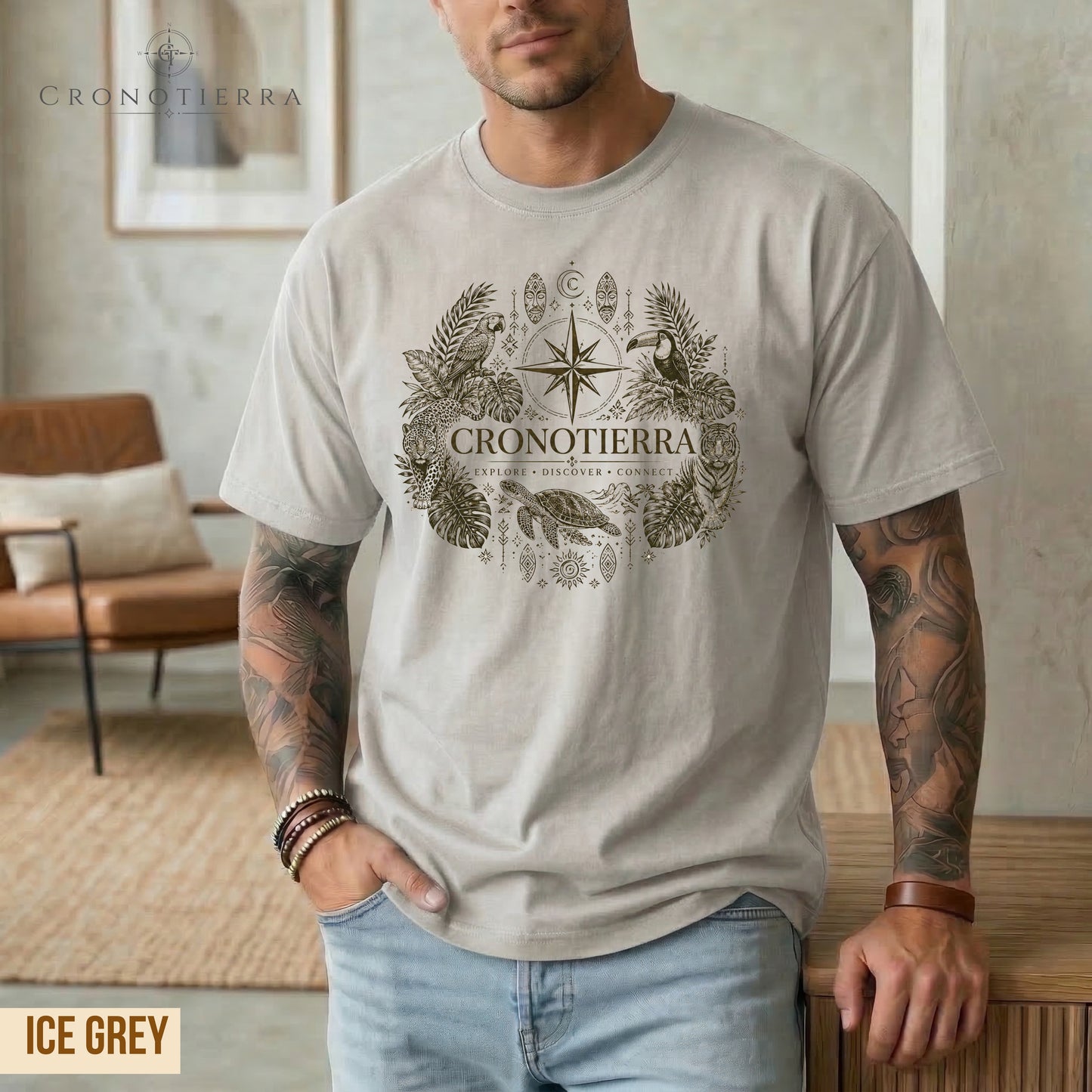 Cronotierra Compass Tee — Explore, Discover & Connect Graphic T-Shirt