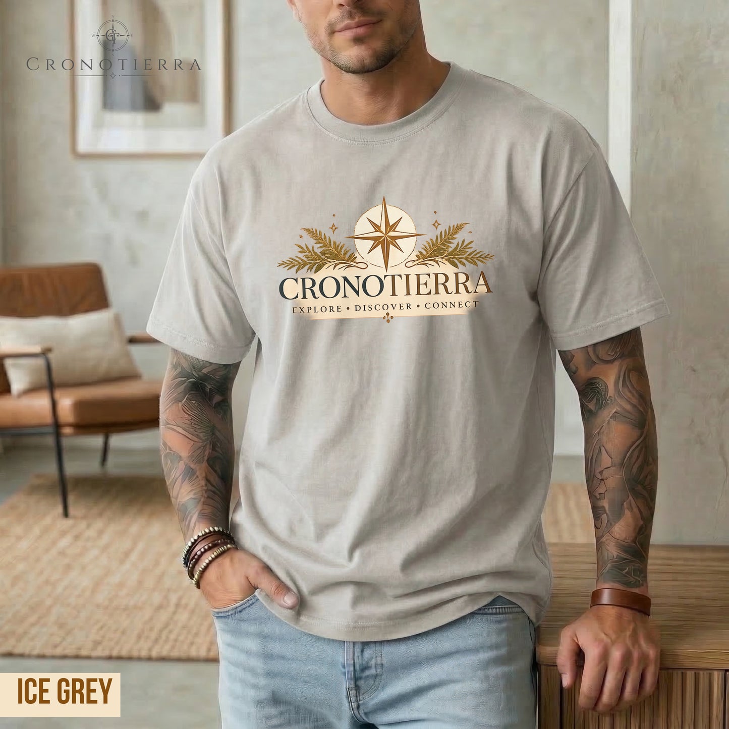 Cronotierra Compass T-Shirt — Explore • Discover • Connect