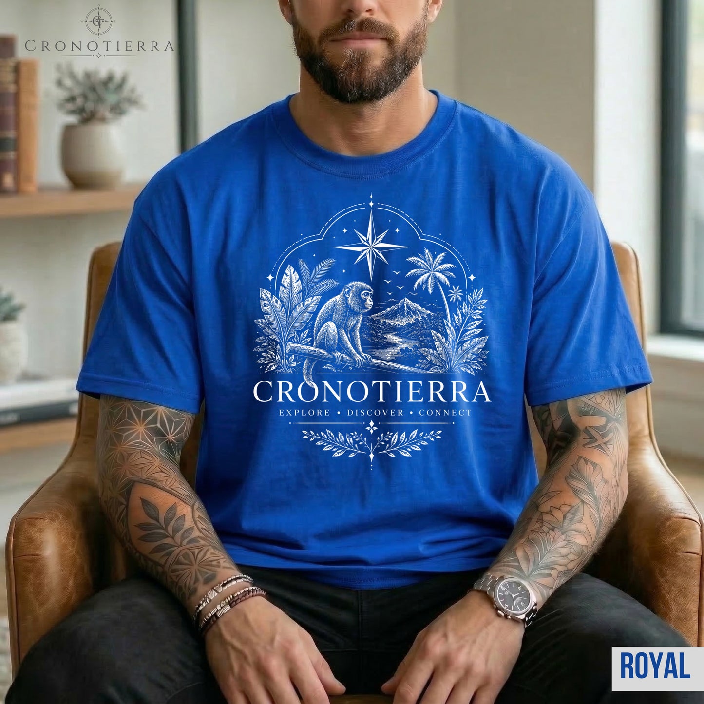 Adventure Monkey T-Shirt — 'Cronotierra' Vintage Jungle Compass Tee