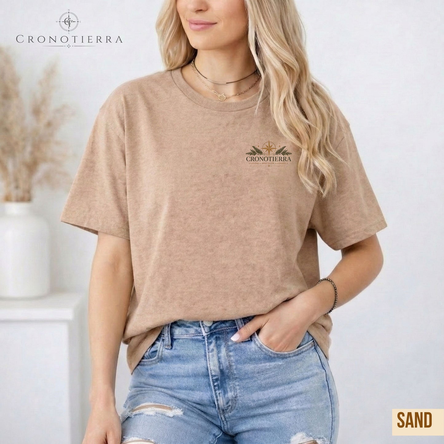 Cronotierra Logo T‑Shirt — Minimal Sunrise Botanical Graphic Tee