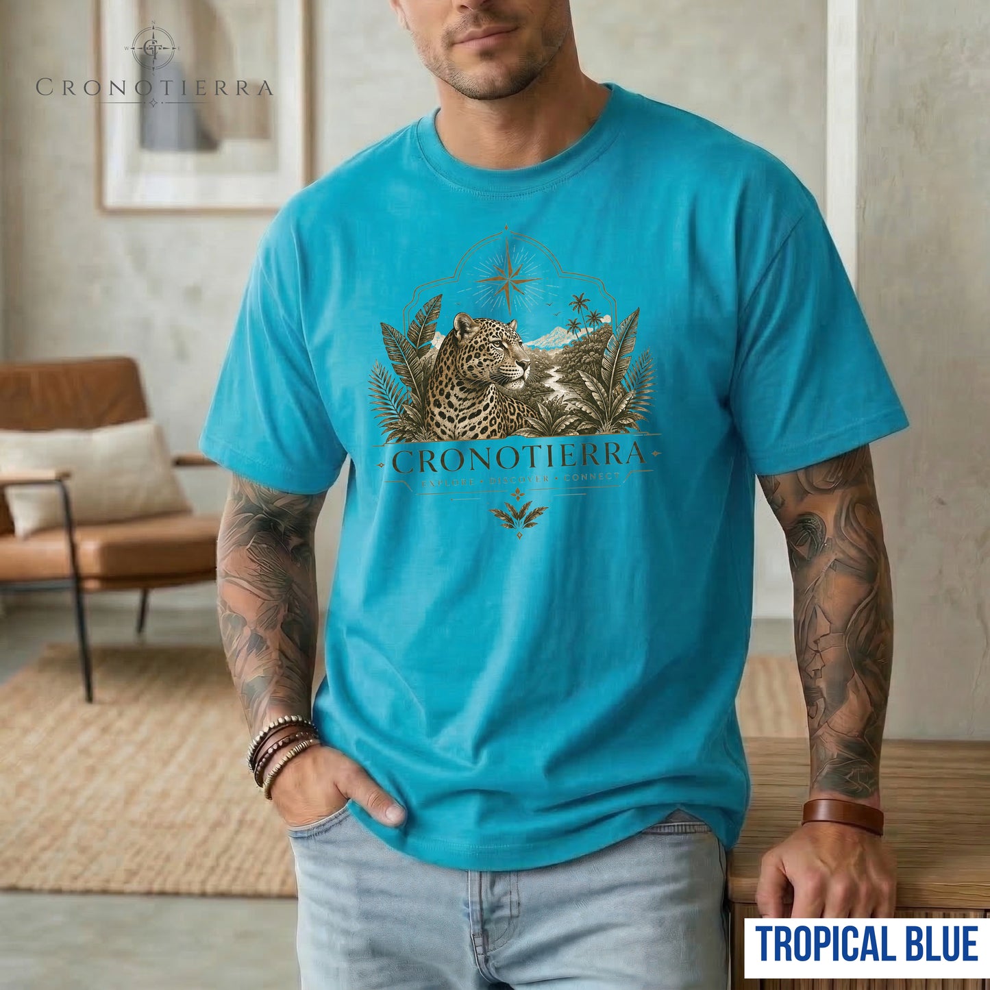 Leopard Compass T‑Shirt — Cronotierra Vintage Jungle Graphic Tee