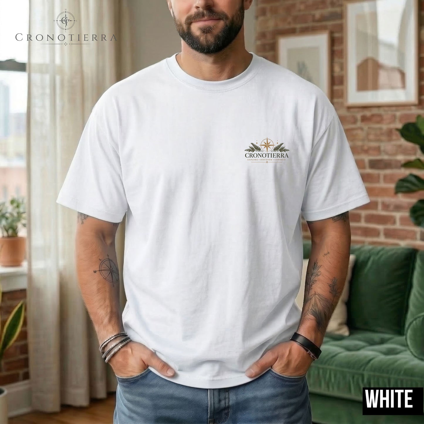 Cronotierra Logo T‑Shirt — Minimal Sunrise Botanical Graphic Tee