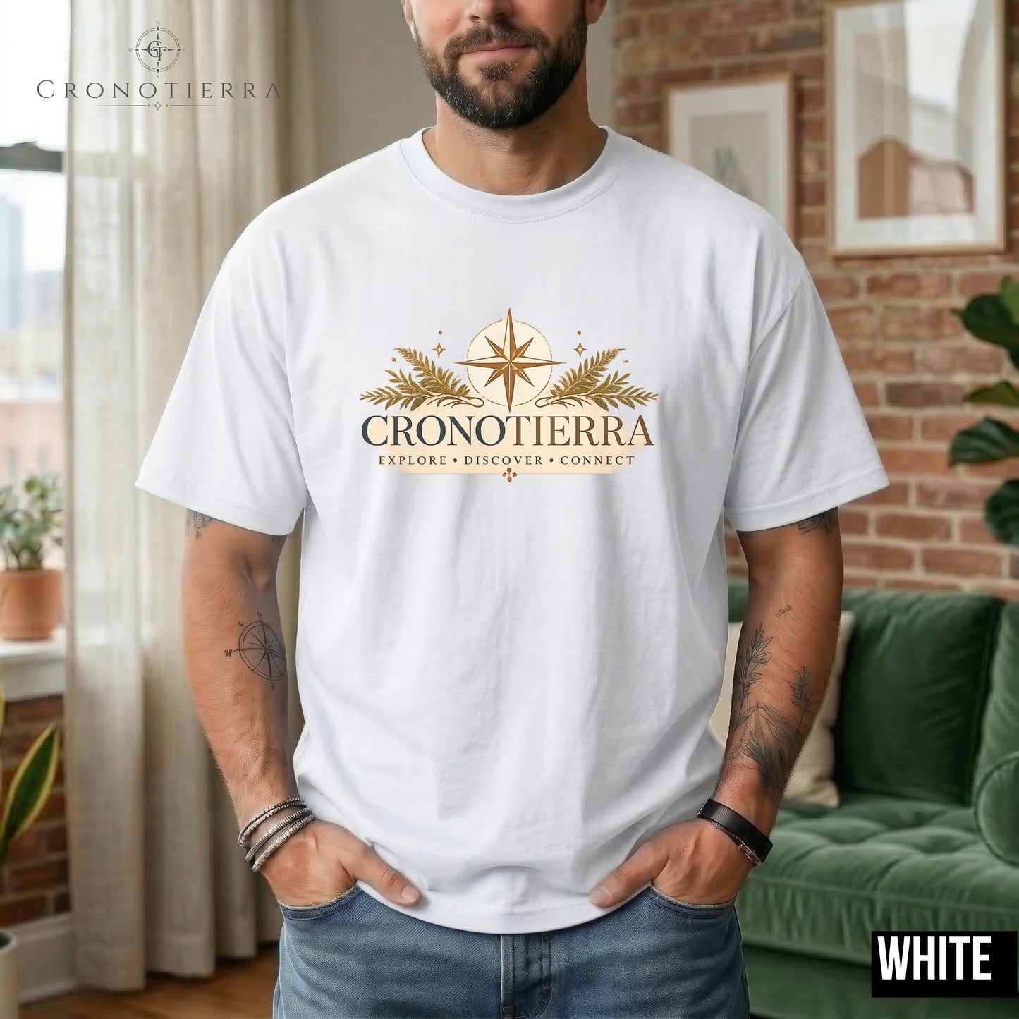 Cronotierra Compass T-Shirt — Explore • Discover • Connect