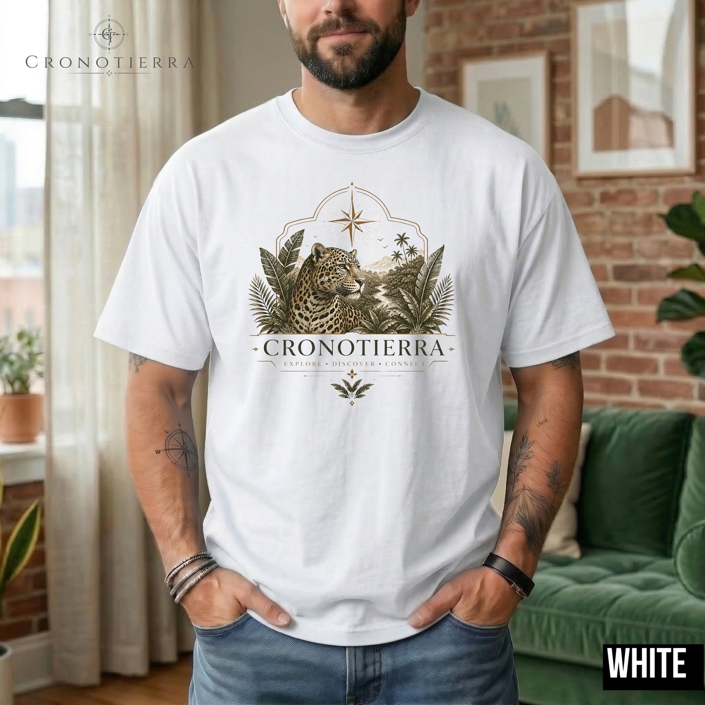 Leopard Compass T‑Shirt — Cronotierra Vintage Jungle Graphic Tee