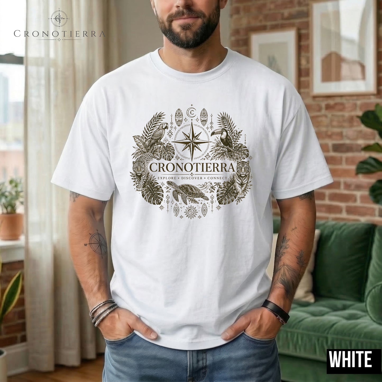 Cronotierra Compass Tee — Explore, Discover & Connect Graphic T-Shirt